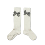 Marinette Ribbed Knee High Sock with Bow (Blanc Neige)