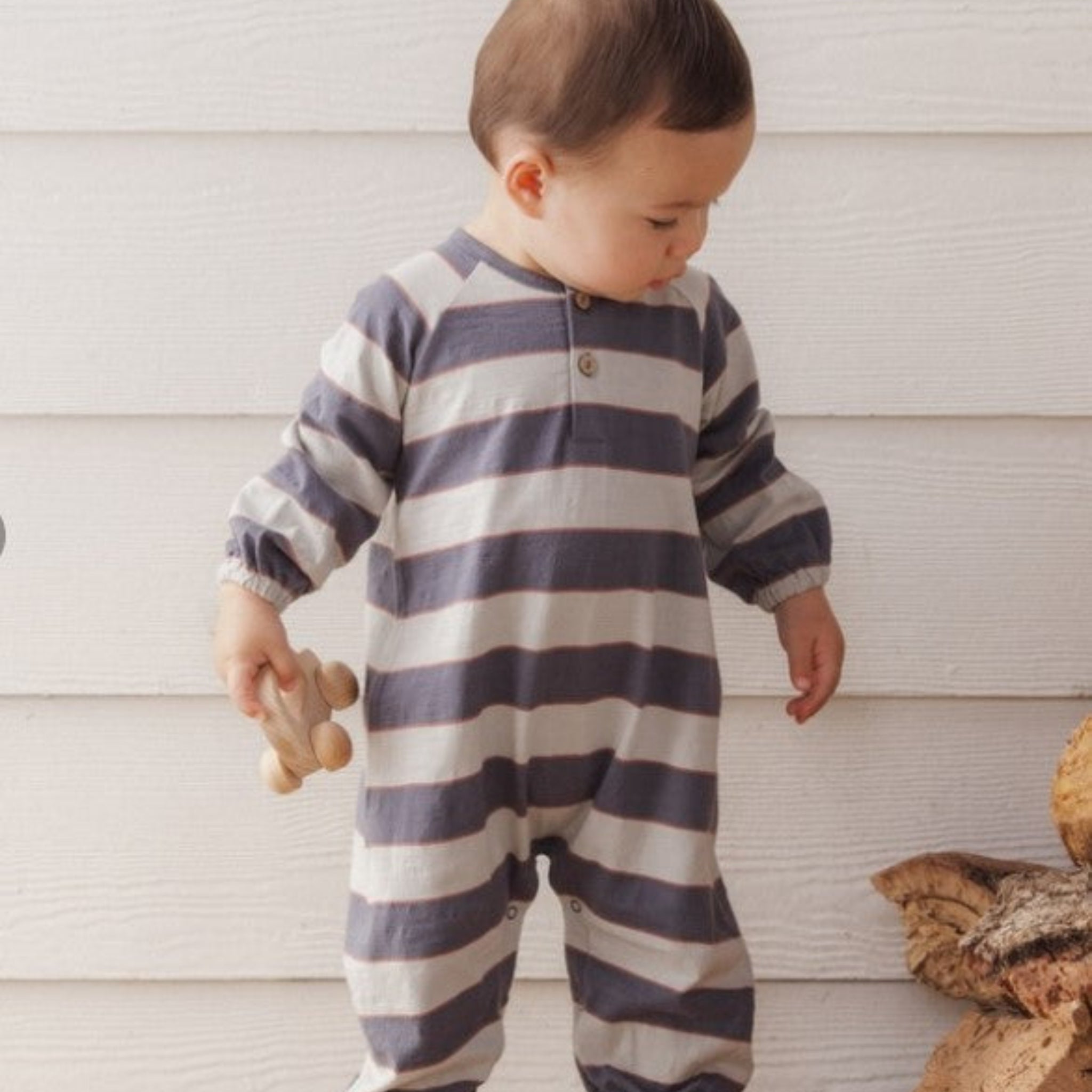 Henley Jumpsuit (Sage Stripe)