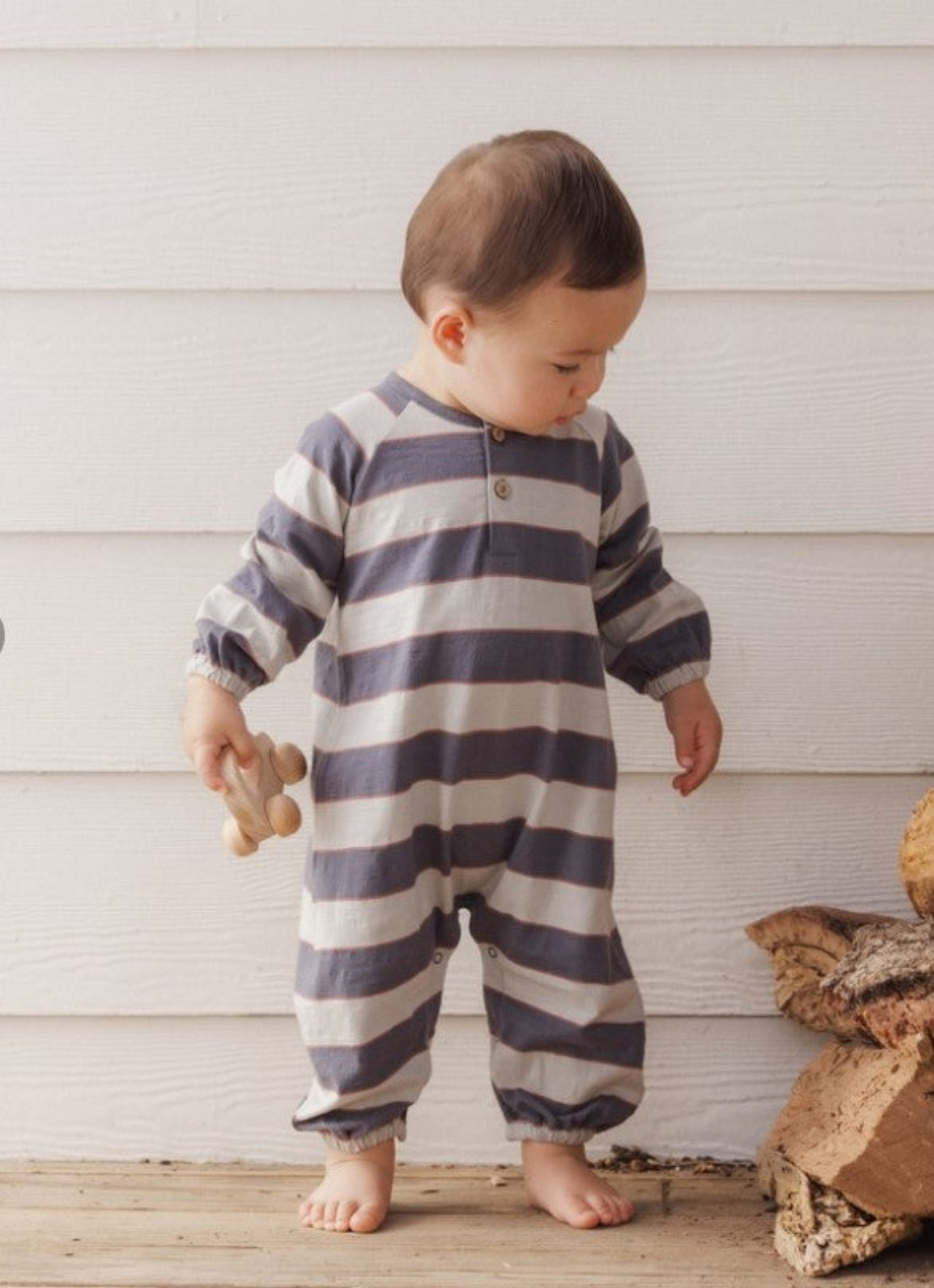 Henley Jumpsuit (Sage Stripe)