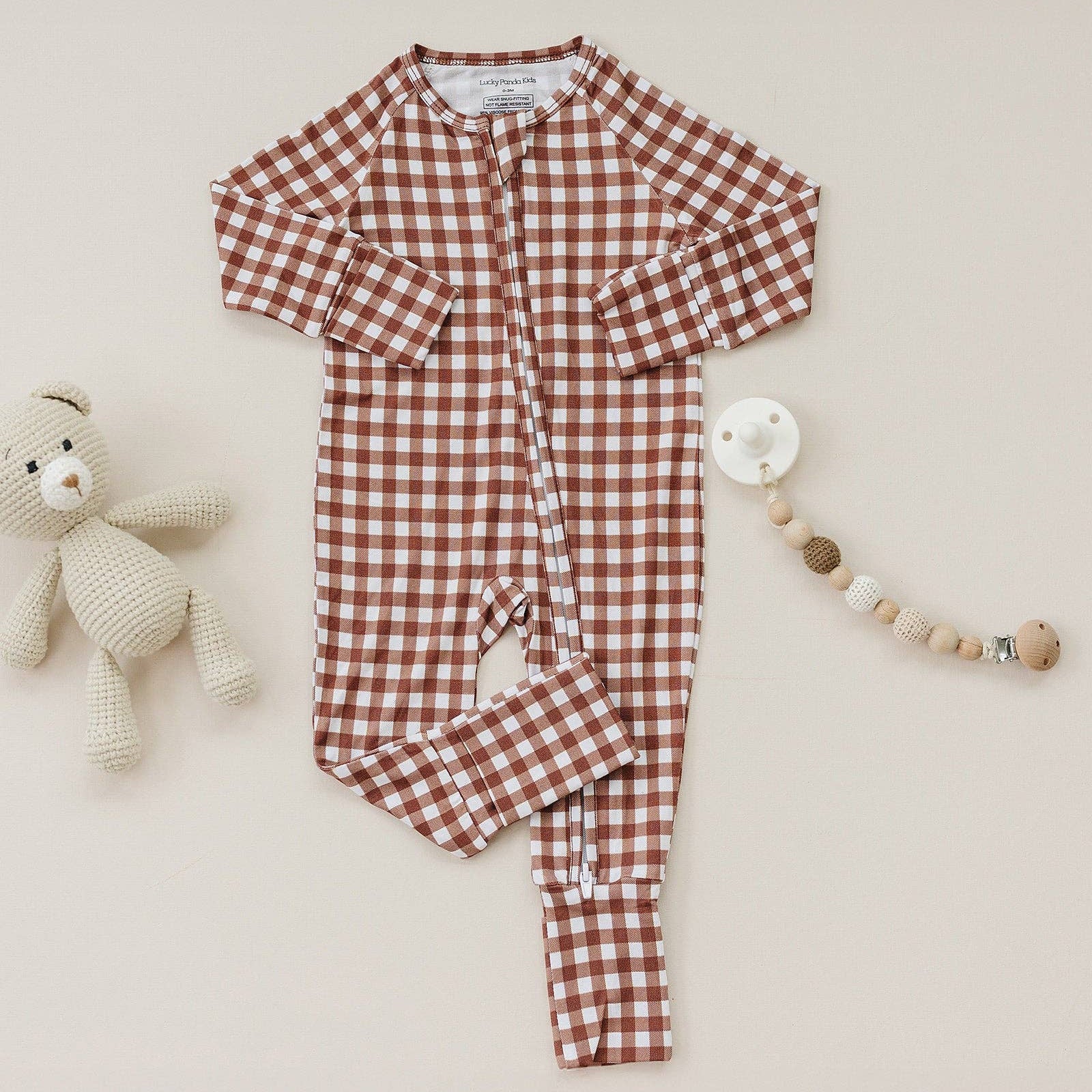 Bamboo Zip Romper (Chocolate Gingham)