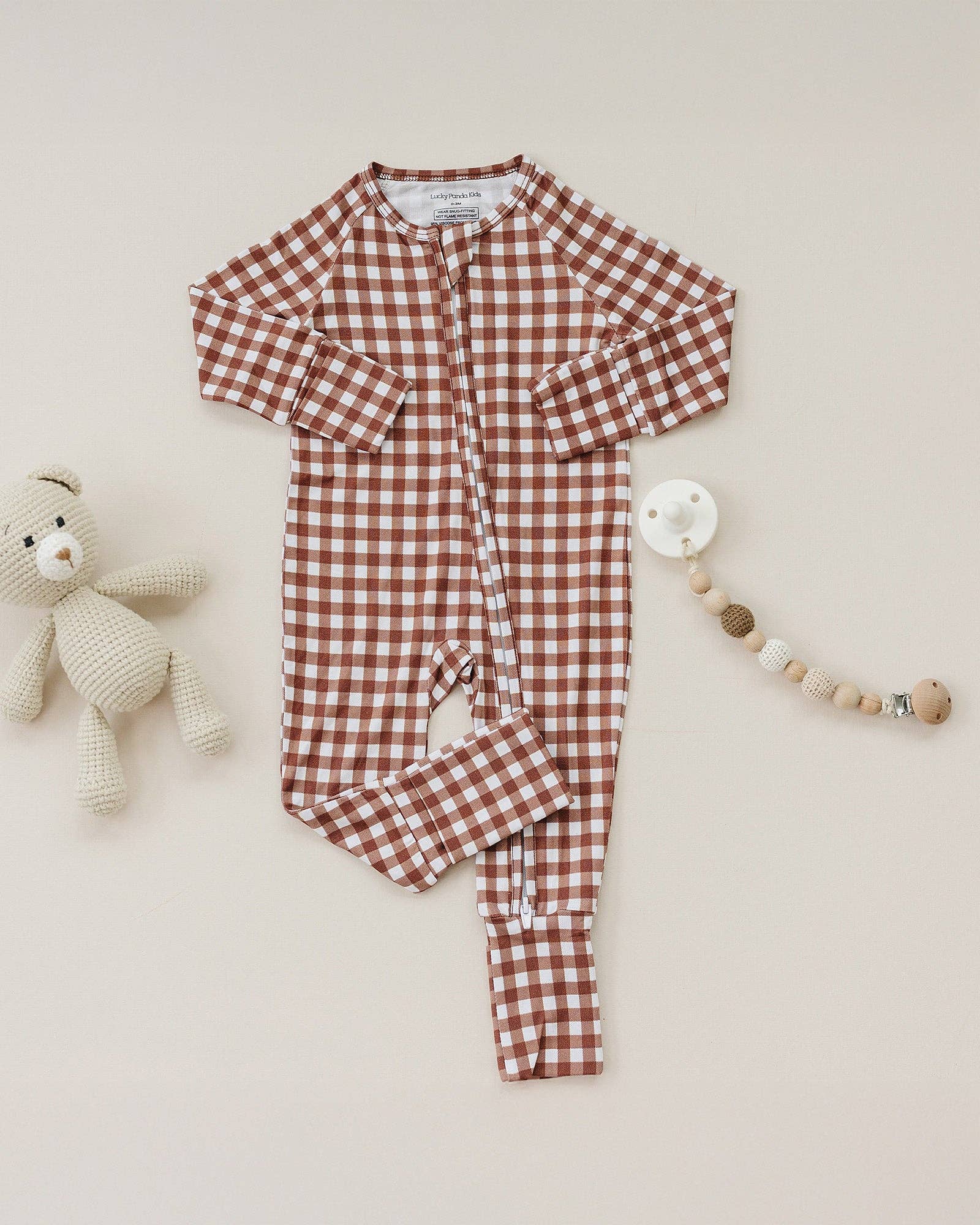 Bamboo Zip Romper (Chocolate Gingham)