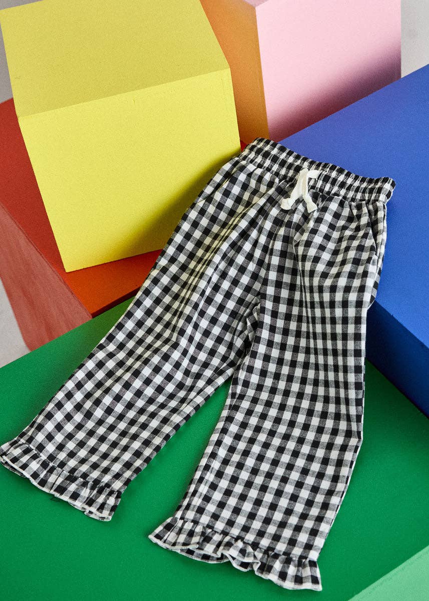 Gingham Ruffle Hem Pant (Black & White)