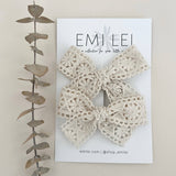 Pigtail Bow Clip Set (Cream Lace)