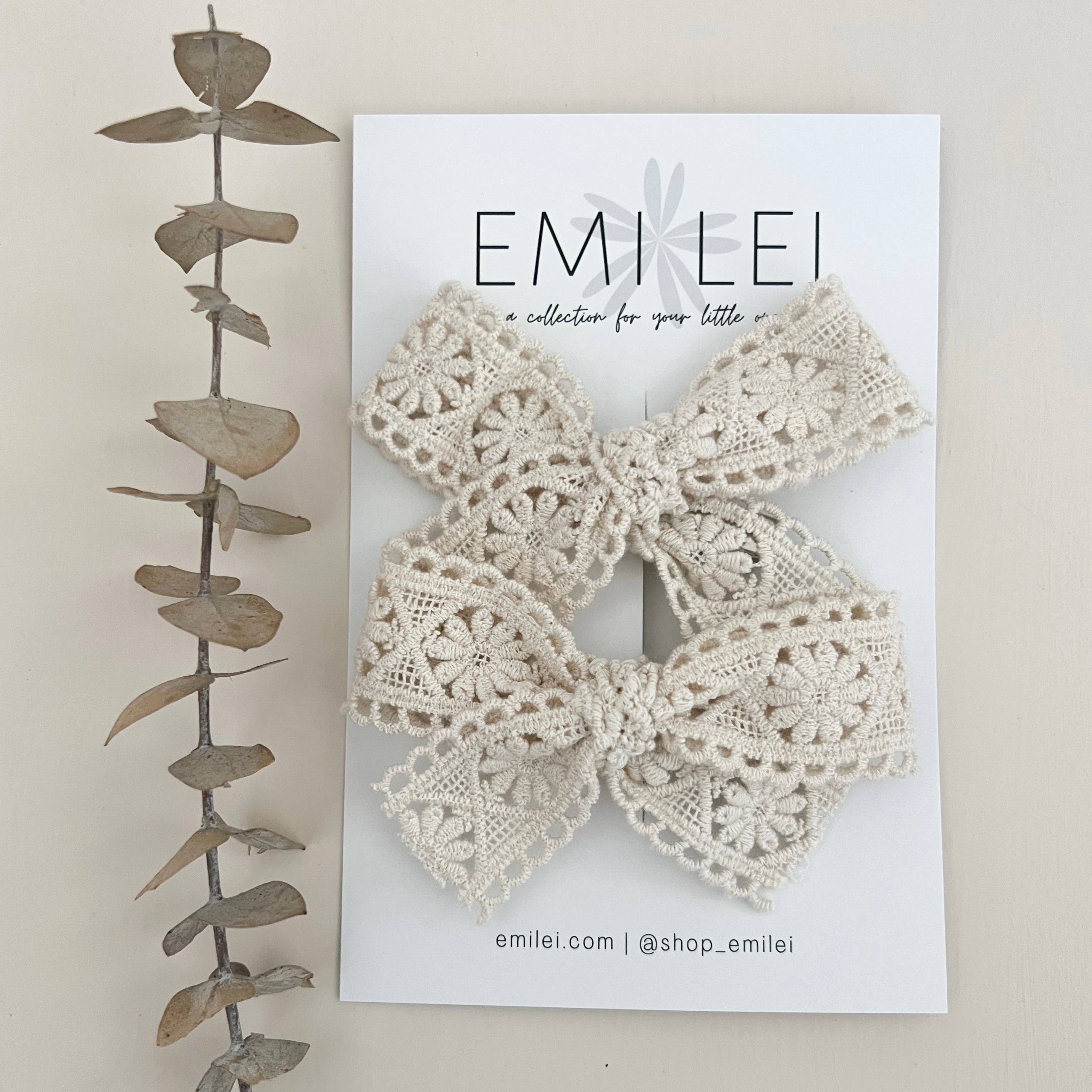 Pigtail Bow Clip Set (Cream Lace)