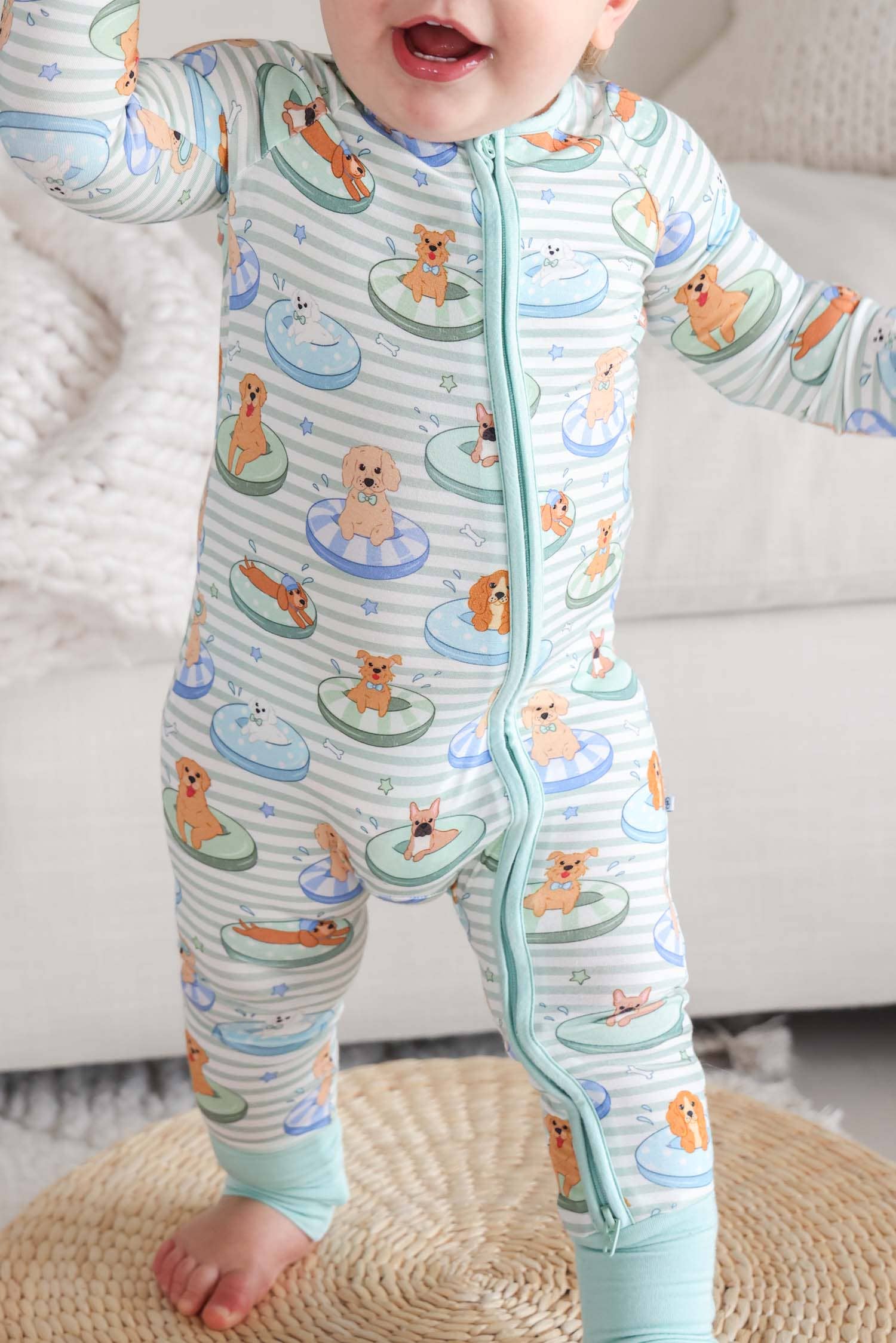 Convertible Zip Romper (Poolside Pups Blue)
