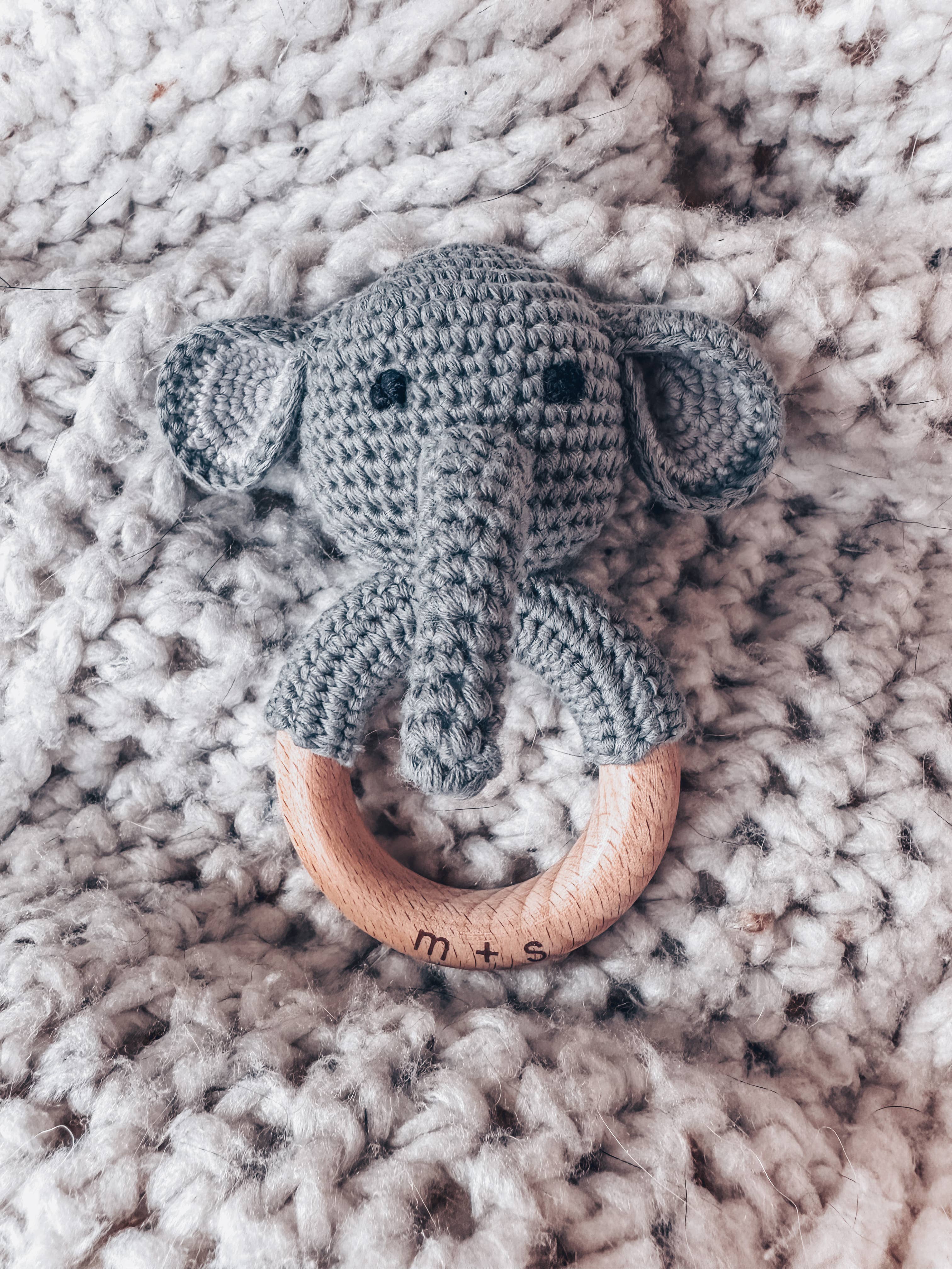 Elephant Hand Crochet Rattle (Grey)