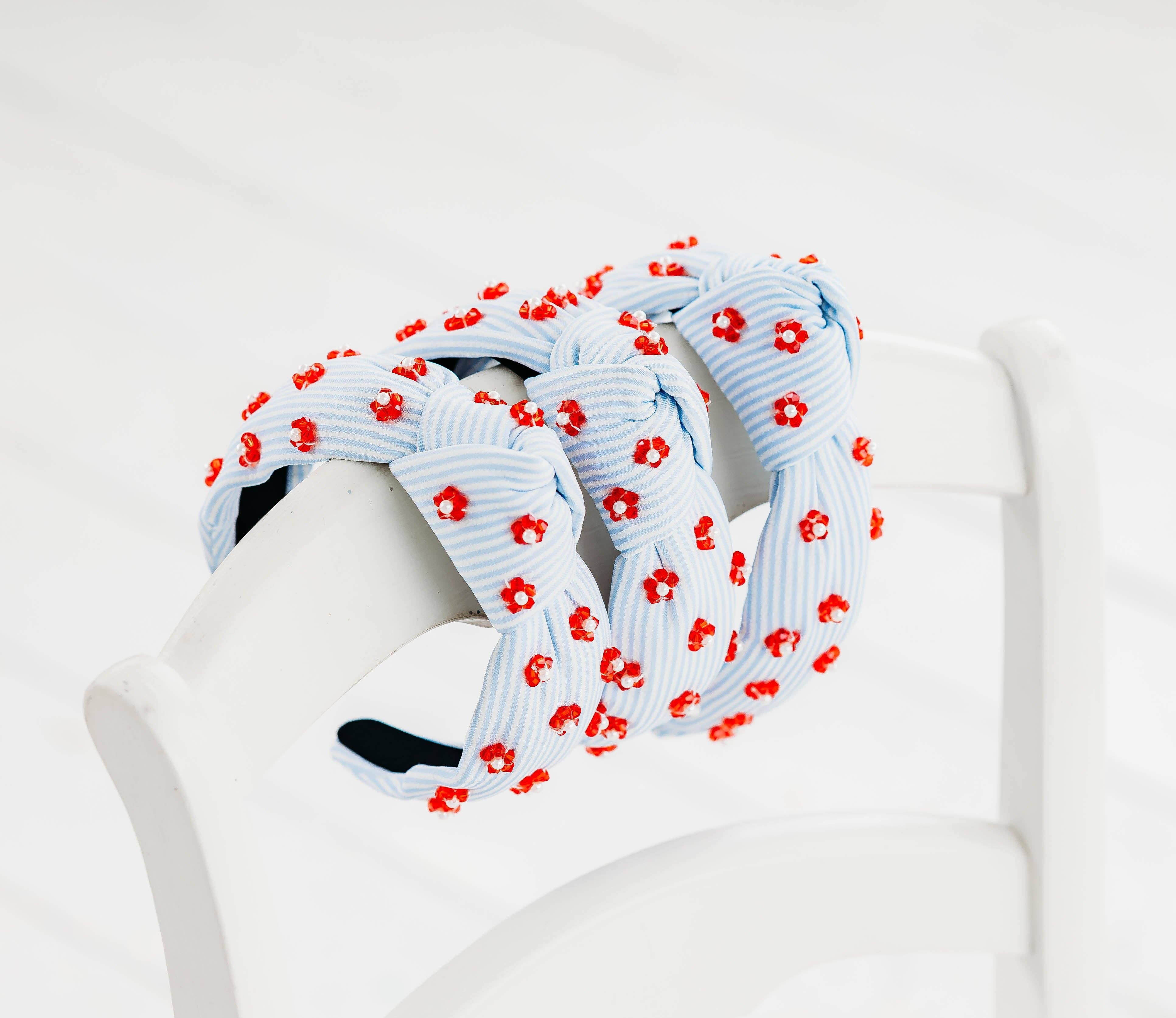 Beaded Headband (Pinstripe Poppies)