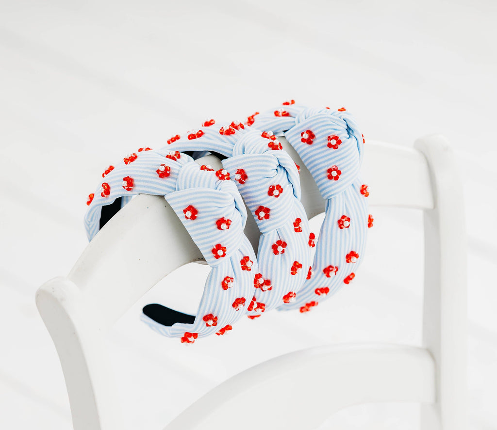 Beaded Headband (Pinstripe Poppies)