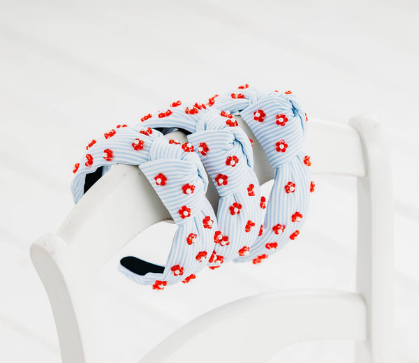 Beaded Headband (Pinstripe Poppies)