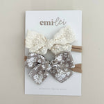 Nylon Stretchy Bow Headband Set (Linen Lace/Neu Floral)