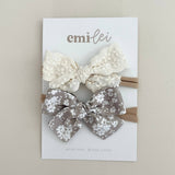 Nylon Stretchy Bow Headband Set (Linen Lace/Neu Floral)