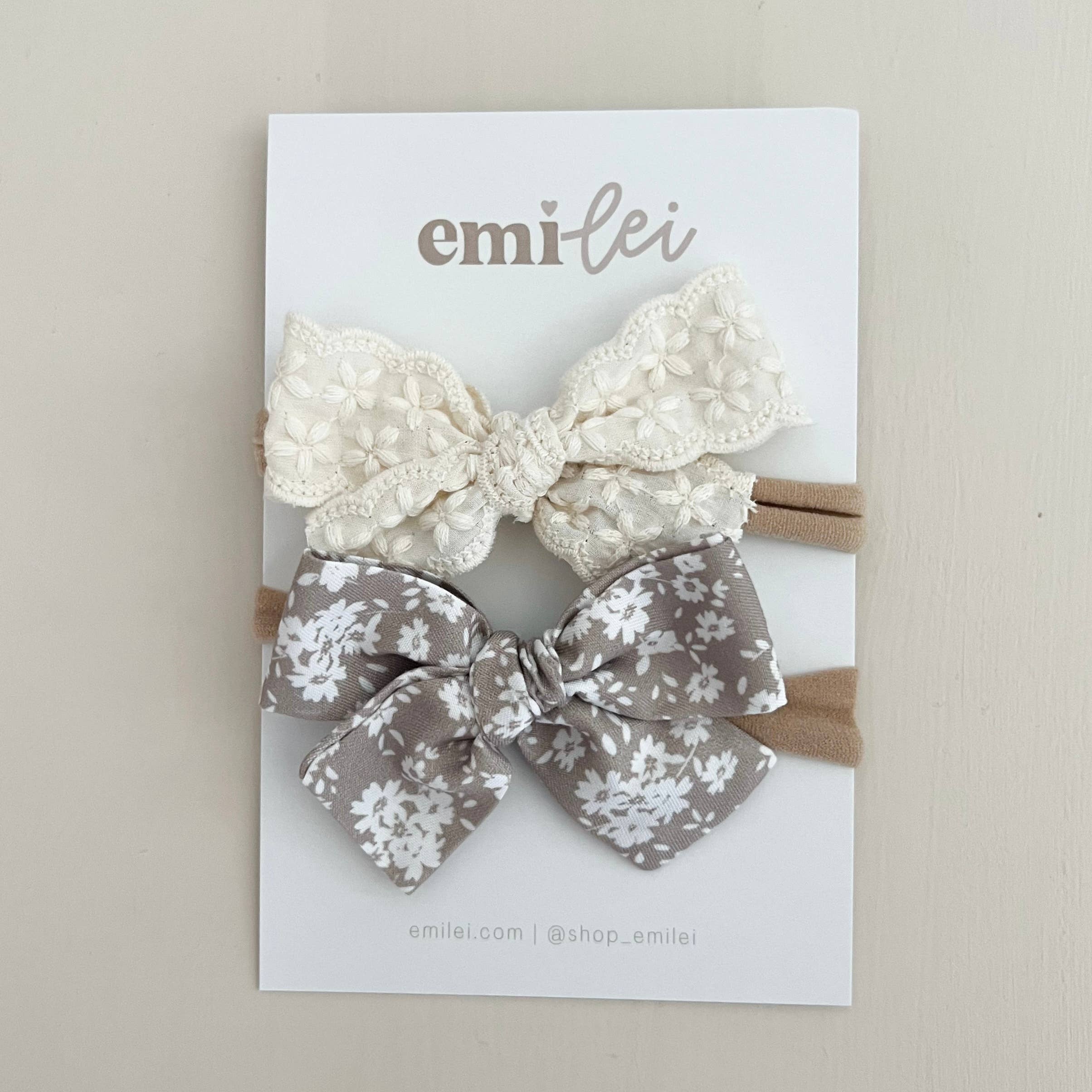 Nylon Stretchy Bow Headband Set (Linen Lace/Neu Floral)
