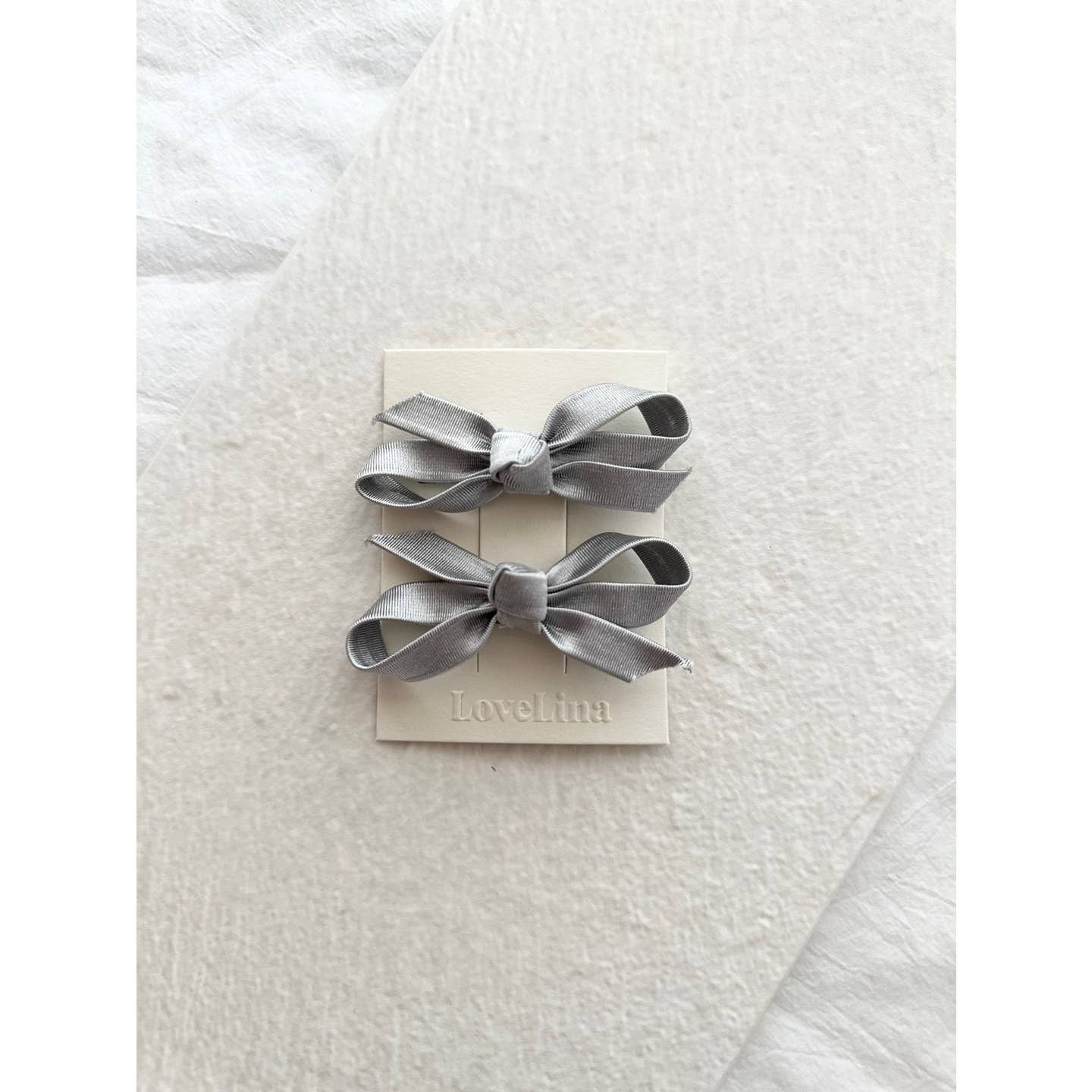 Ribbon Hair Clips Set (Silver Gray)