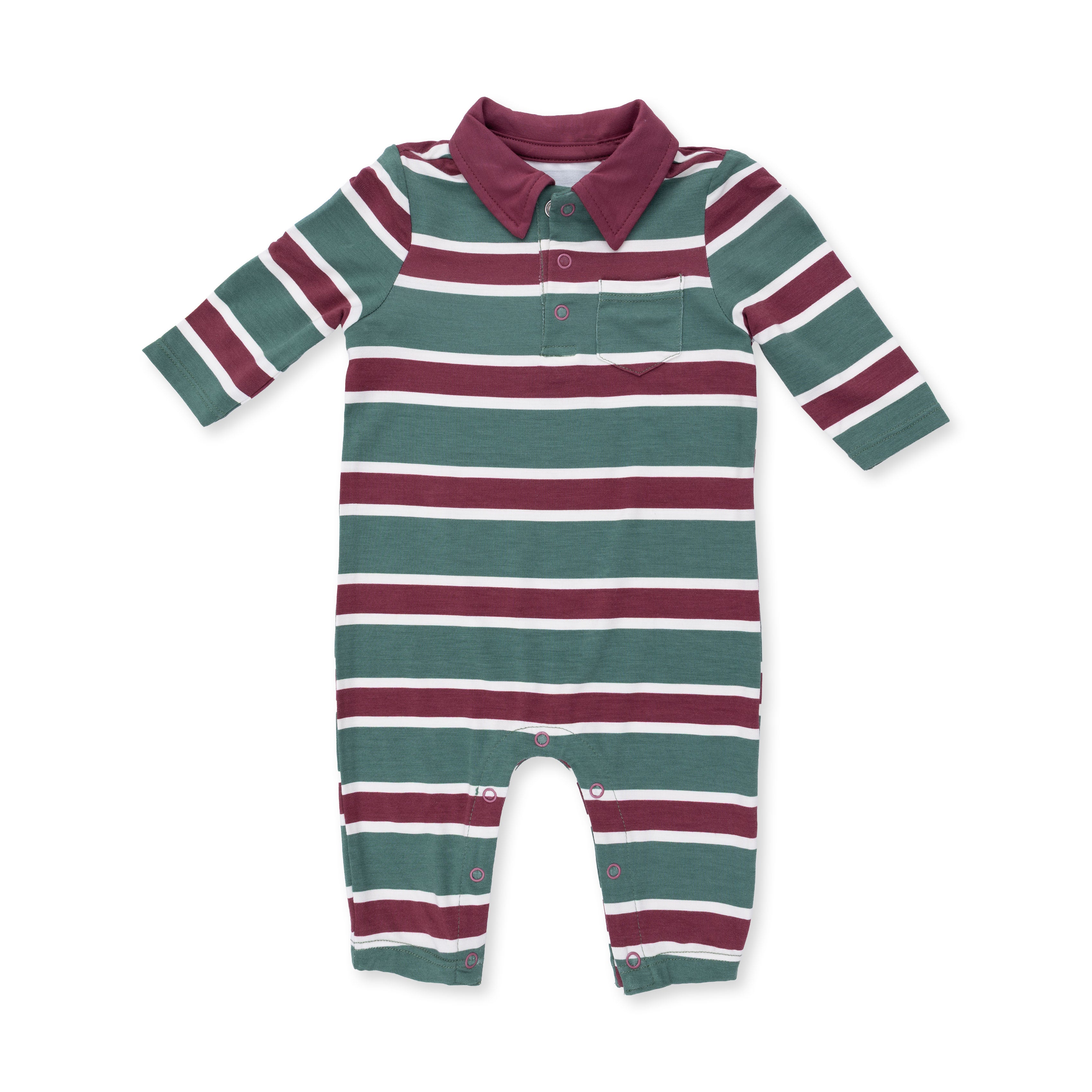 Polo Romper (Rugby Stripe Green)