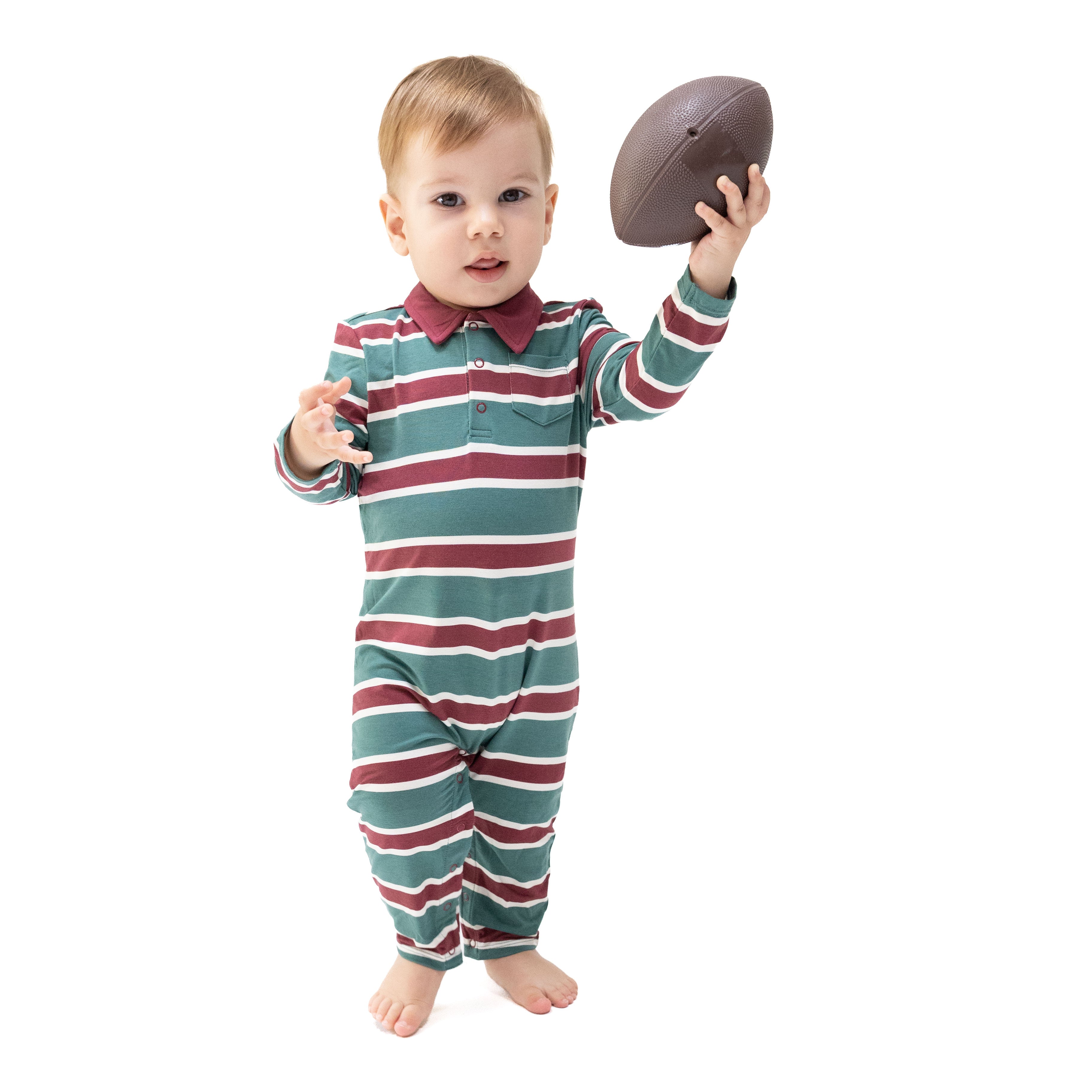 Polo Romper (Rugby Stripe Green)