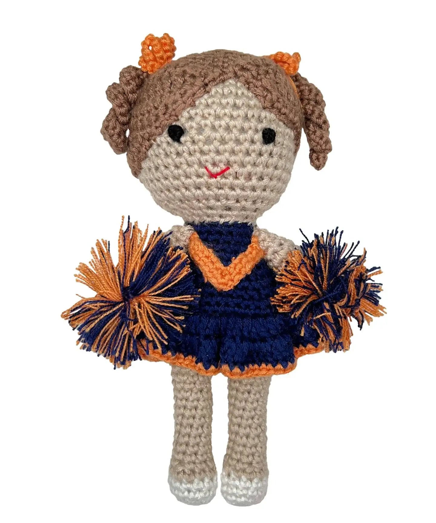 Cheerleader Bamboo Crochet Rattle (Orange/Navy)