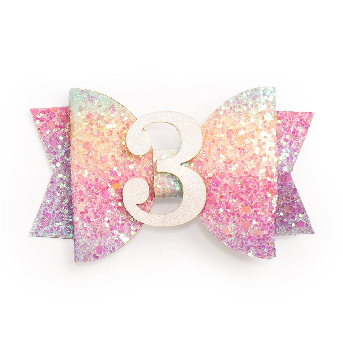 3rd Birthday Bow Hair Clip (Pastel Rainbow)