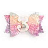 3rd Birthday Bow Hair Clip (Pastel Rainbow)