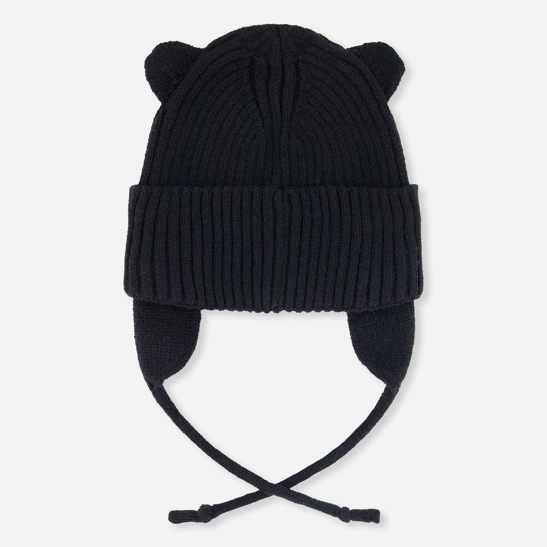 Baby Knit Hat with Strings (Black)