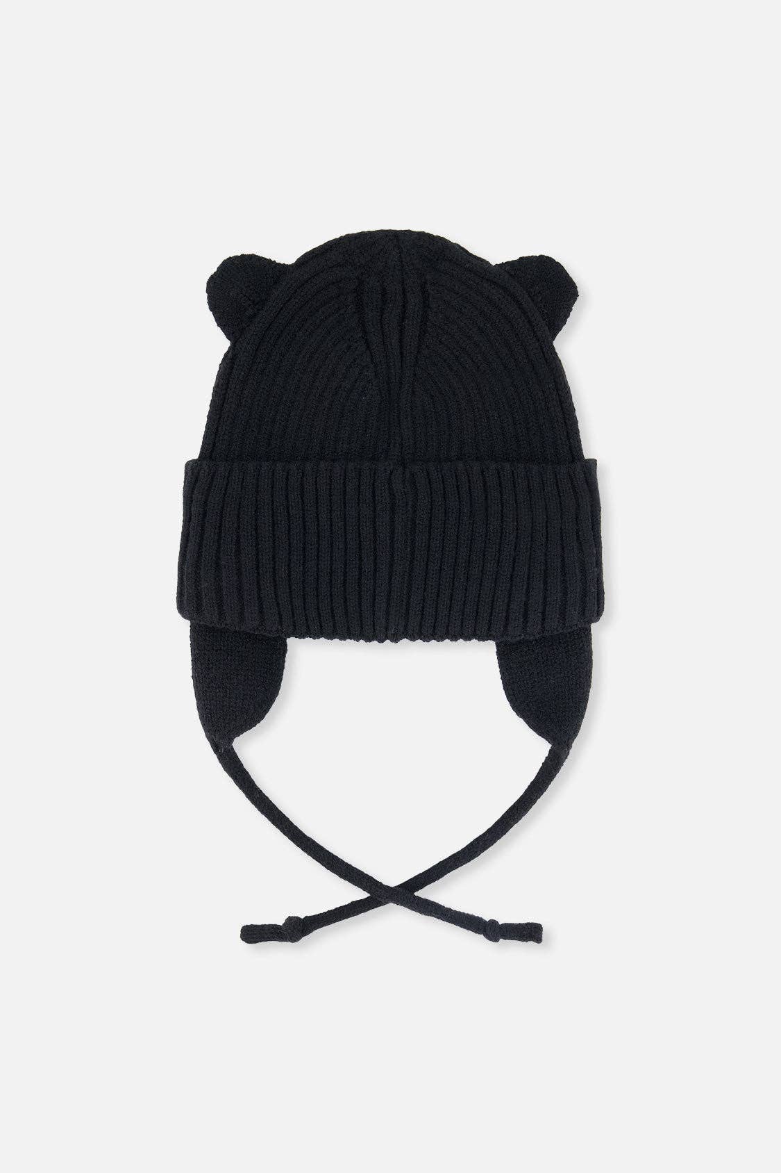 Baby Knit Hat with Strings (Black)