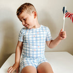 Short Sleeve Bamboo Pajamas (Stars Gingham)