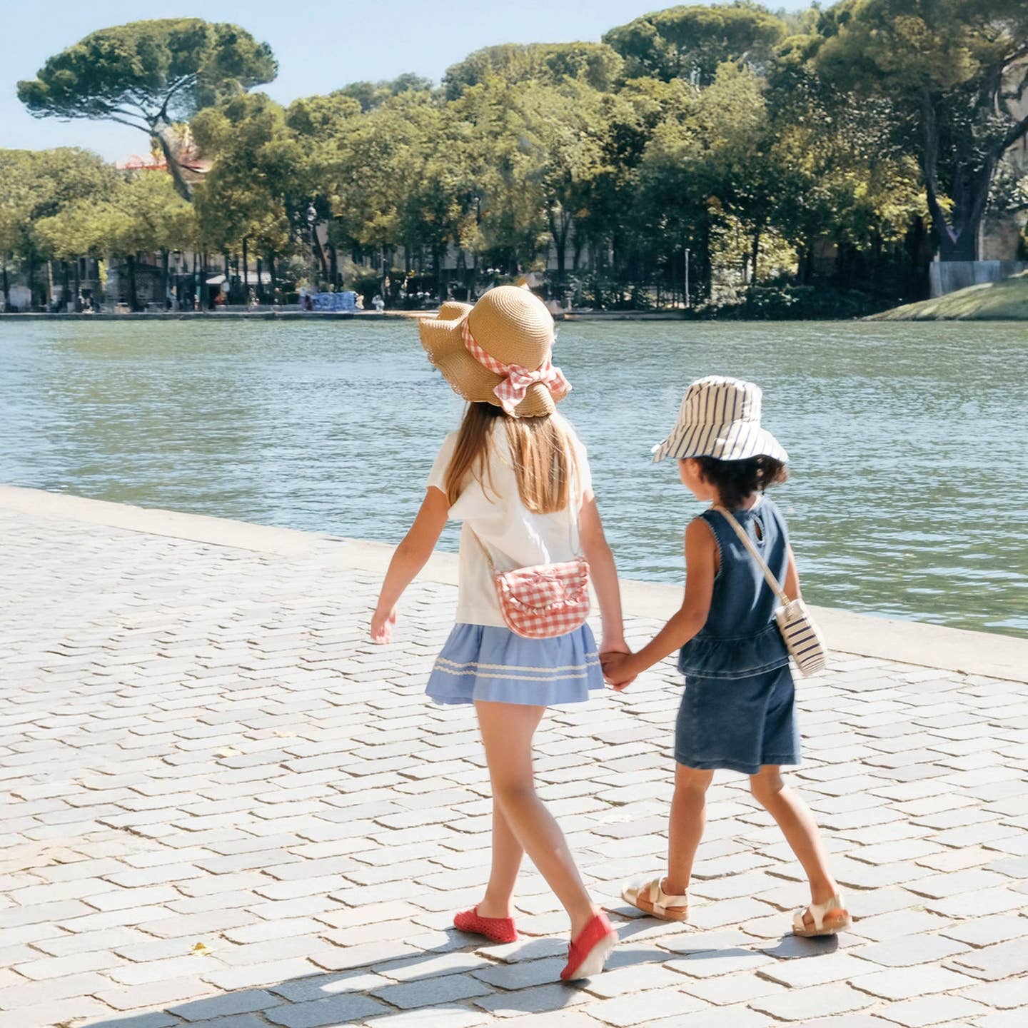 Gingham Bow Scalloped Straw Sun Hat