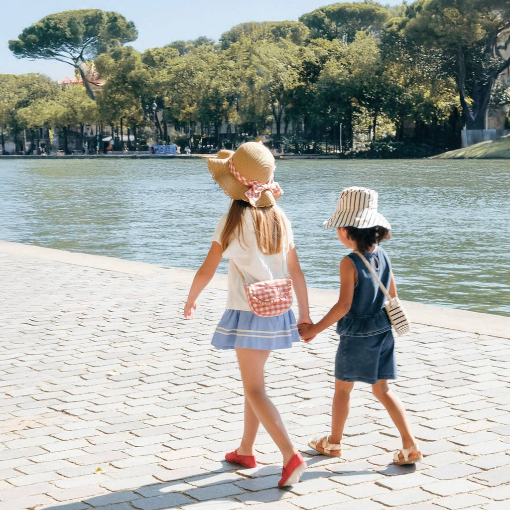 Gingham Bow Scalloped Straw Sun Hat