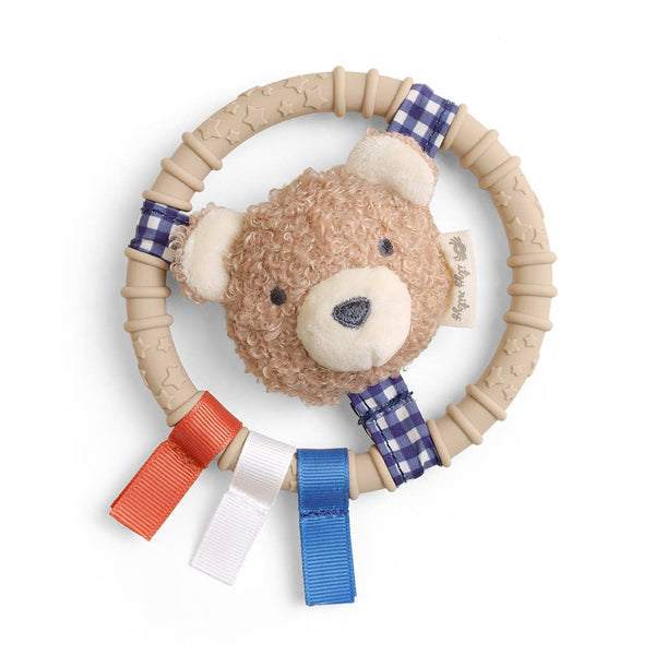 Teething Ring with Plush Character (Taupe Bear)