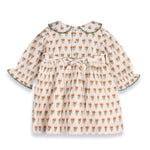Ina Block Print Floral Linen Baby Dress & Bloomer Set (Mustard Floral)