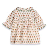 Ina Block Print Floral Linen Baby Dress & Bloomer Set (Mustard Floral)
