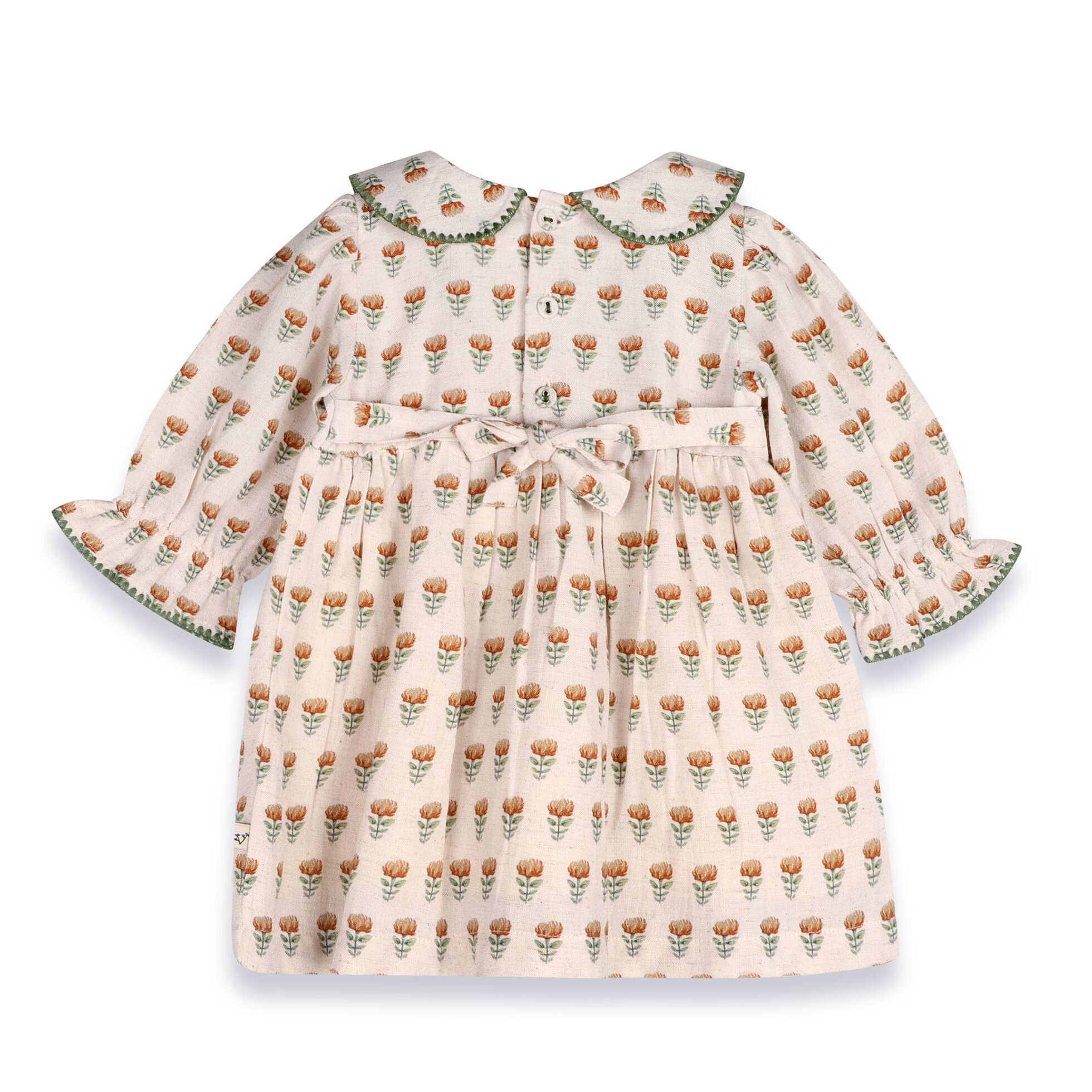 Ina Block Print Floral Linen Baby Dress & Bloomer Set (Mustard Floral)
