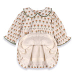 Ina Block Print Floral Linen Baby Dress & Bloomer Set (Mustard Floral)