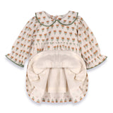 Ina Block Print Floral Linen Baby Dress & Bloomer Set (Mustard Floral)