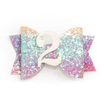 2nd Birthday Bow Hair Clip (Pastel Rainbow)