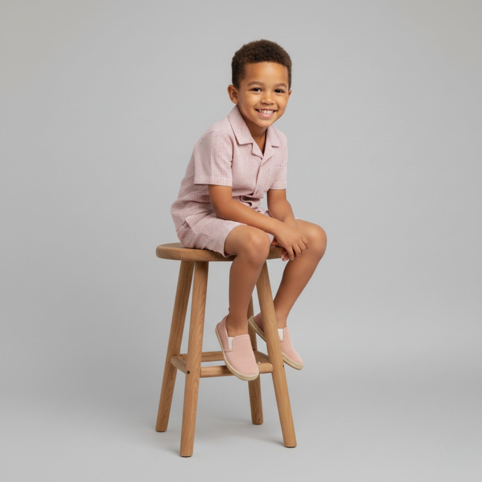 Organic Shirt & Shorts Set (Coral Stripes)