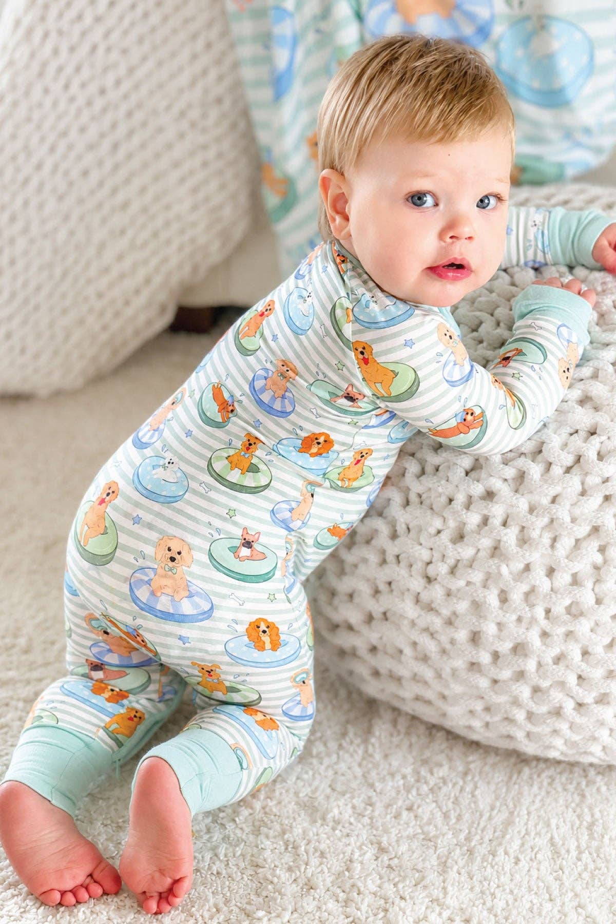 Convertible Zip Romper (Poolside Pups Blue)