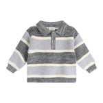 Rugby Stripe Polo Knit Baby Pullover & Pants Set (Charcoal)