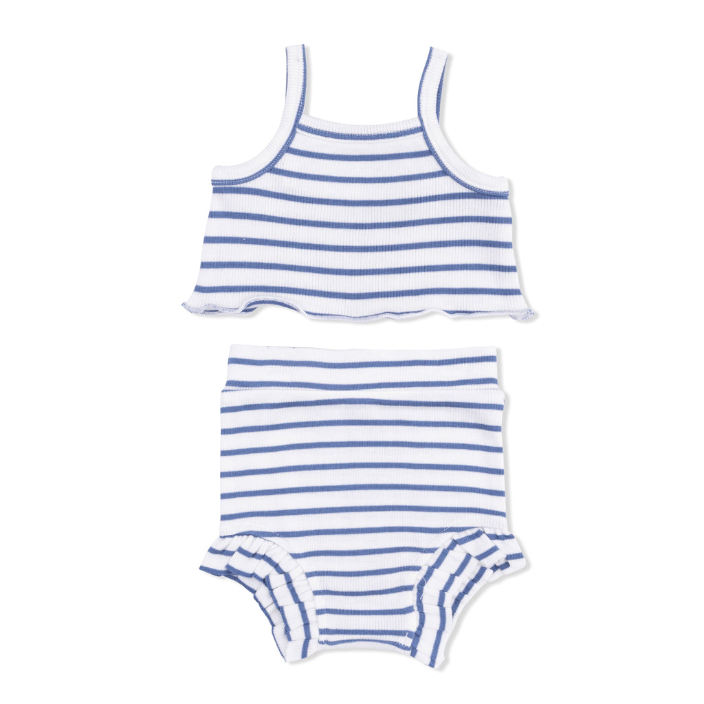 Tank Top & High Waisted Short (Navy Stripe)