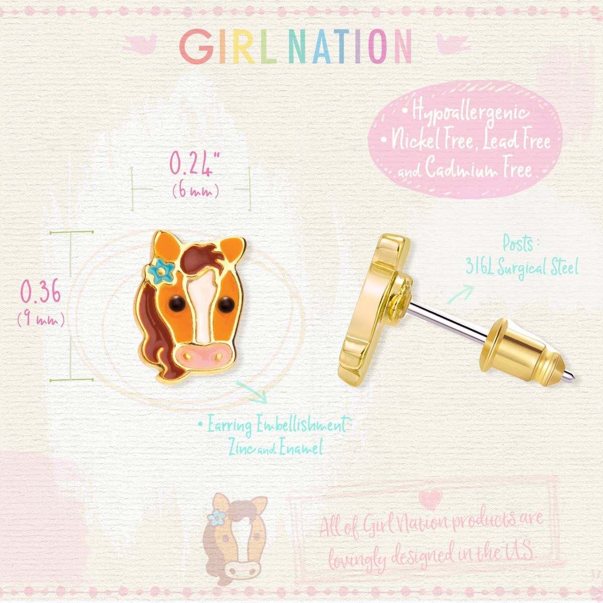 Cutie Stud Earrings (Pretty Pony)