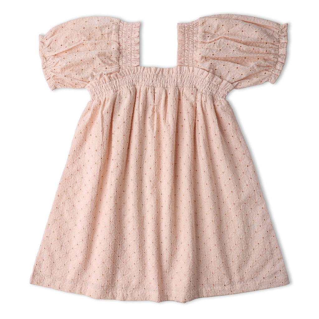 Organic Eyelet Bubble Sleeve Dress (Blush Eyelet)