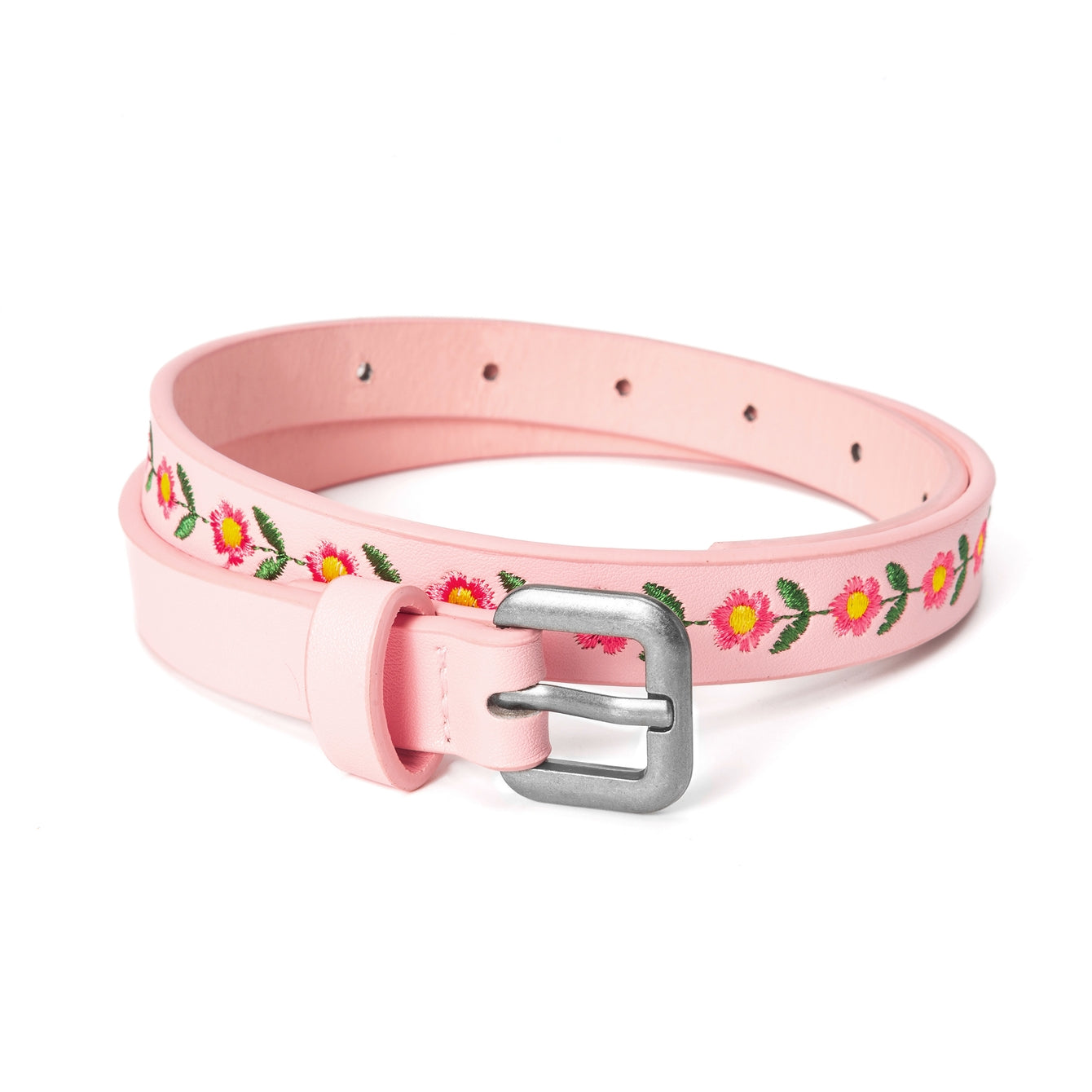 Girls Embroidered Boho Leather Belt (Pink)