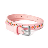 Girls Embroidered Boho Leather Belt (Pink)