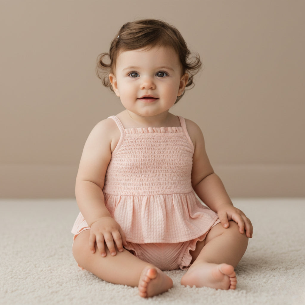 Organic Smocked Top And Bloomer Set (Blush)