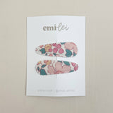 (#73) Fabric Hair Clip Snap Barrettes (2) - Blush Peach Flor