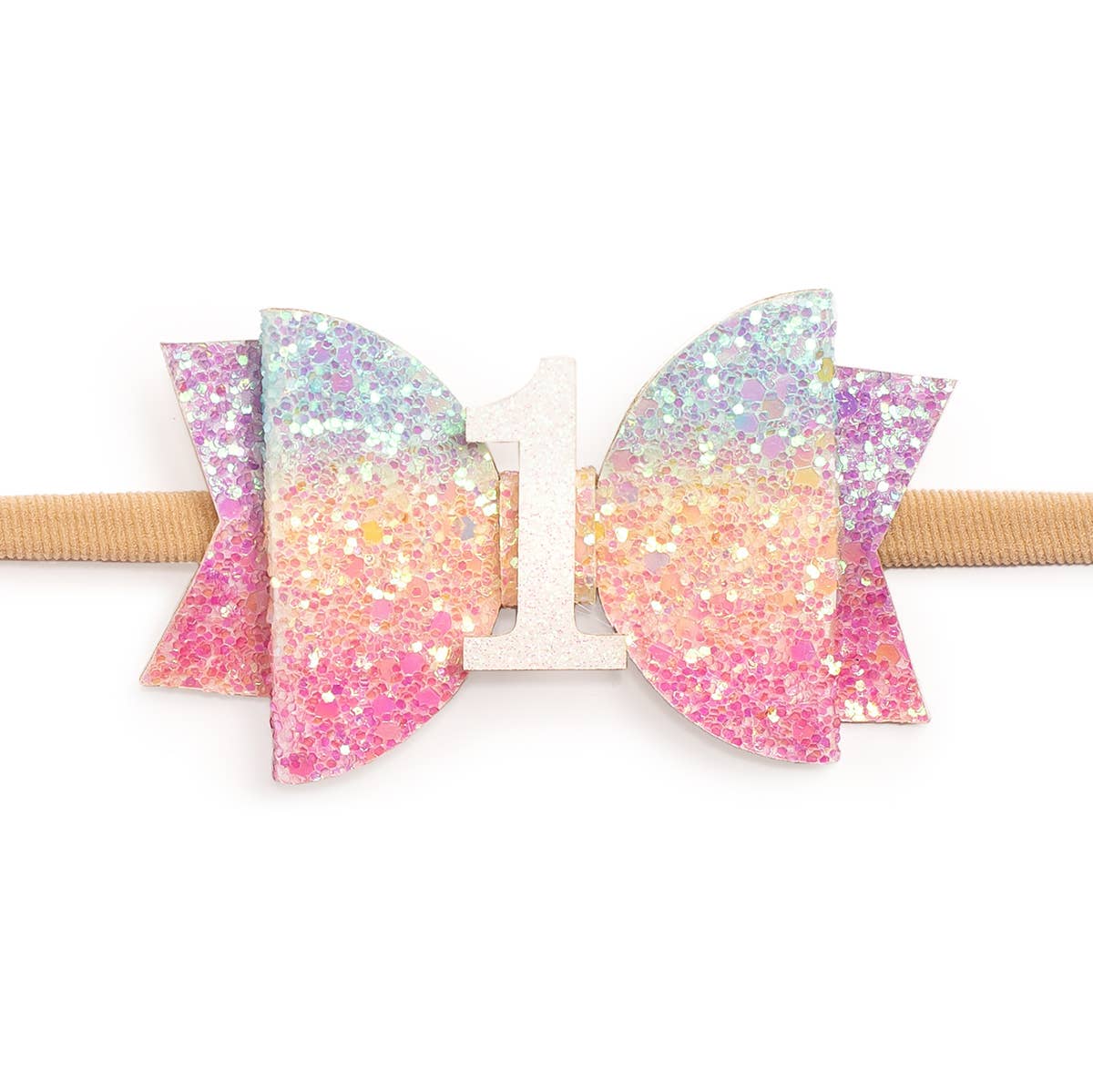 1st Birthday Bow Headband (Pastel Rainbow)