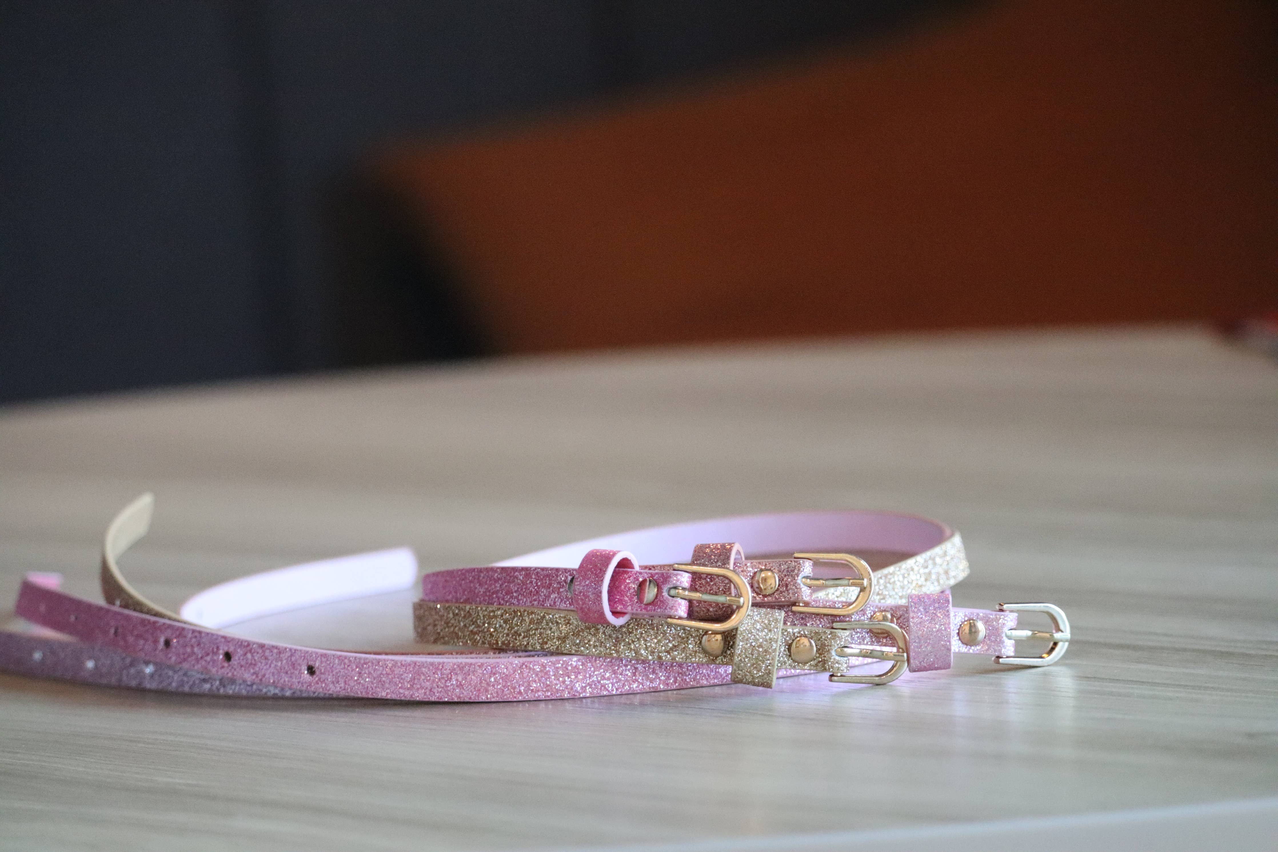 Girls Ultra Skinny Glitter Belt (Pale Pink)