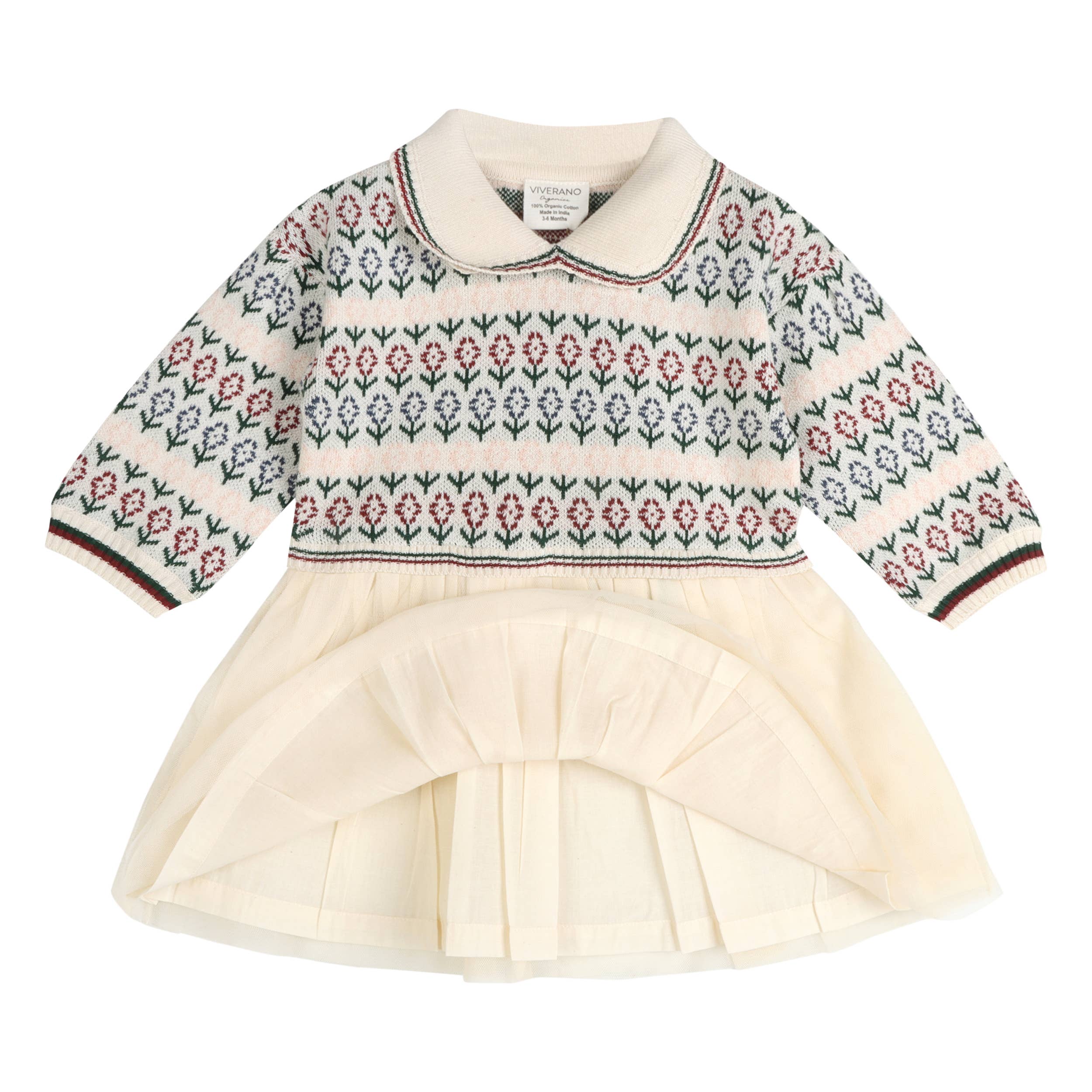 Dahlia Floral Jacquard Knit Baby Tutu Dress (Ecru)