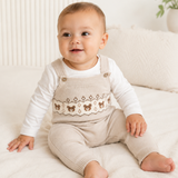 Bear Fair Isle Knit Baby Overall Set (Stone)
