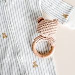 Layette Long Sleeve Zipper Romper (Teddy Bear Stripe)