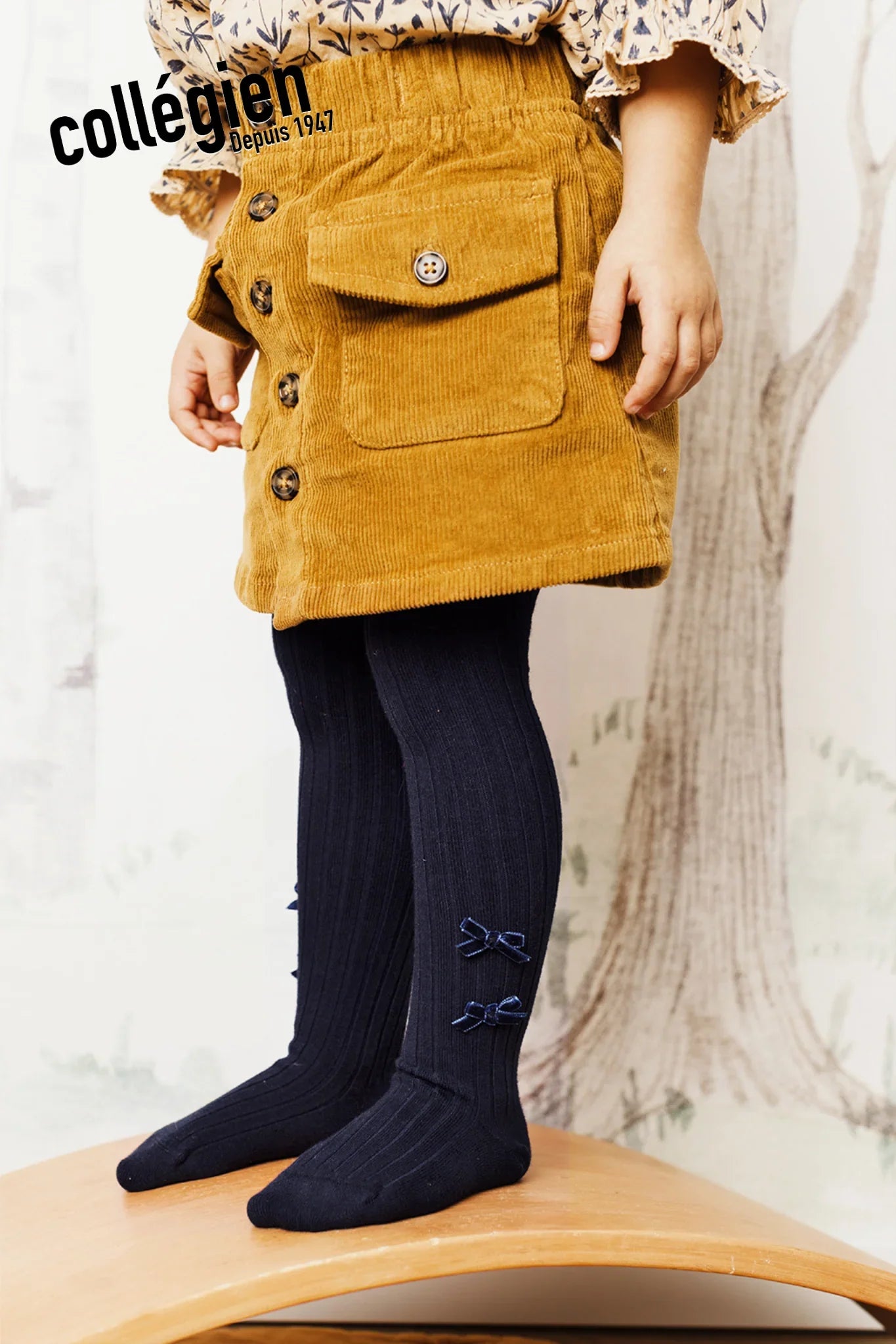 Capucine Ribbed Tights with Velvet Bows (Nuit Etoilée)